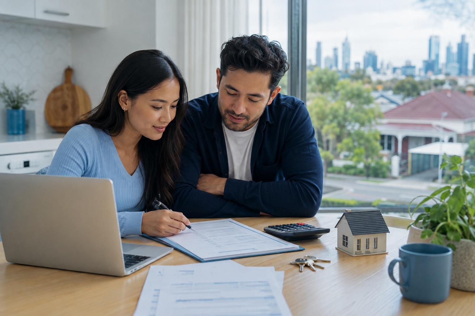First home buyers reviewing a borrowing capacity checklist