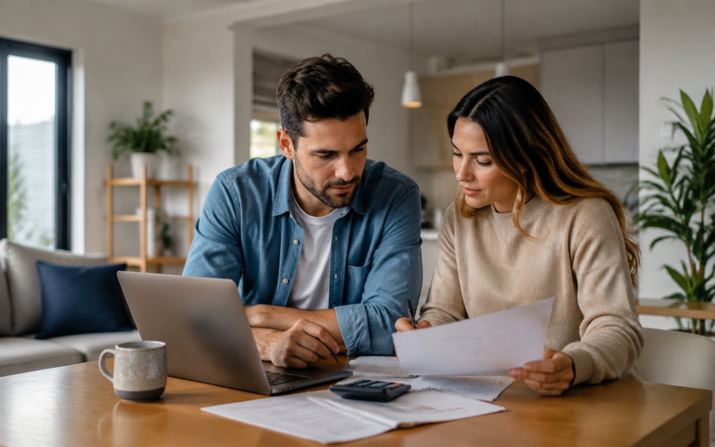 Family reviewing home equity and deposit calculations